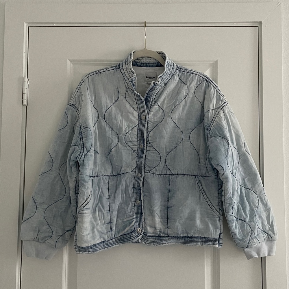 Kensie Quilted Jacket Snap Front Washed Look Coastal Beach
